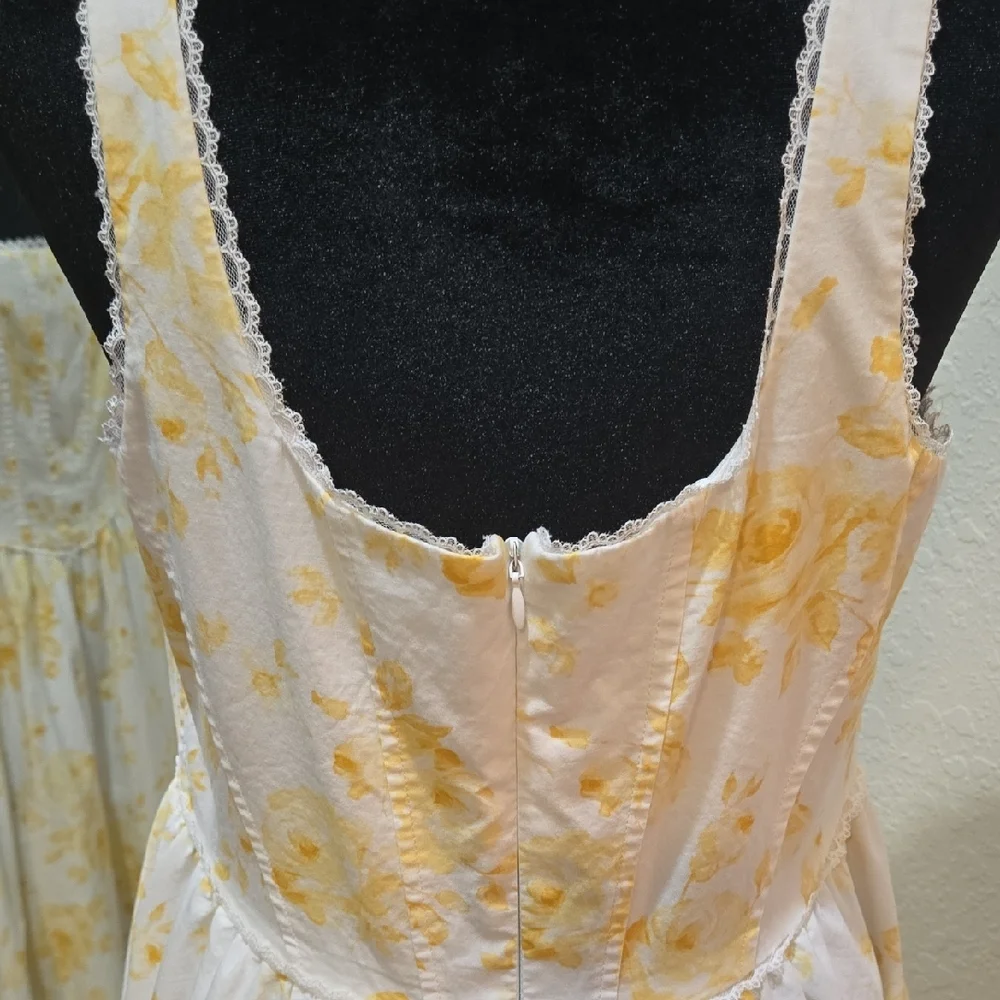 Wayf Yellow and White Floral Midi Dress - Picture 3 of 5